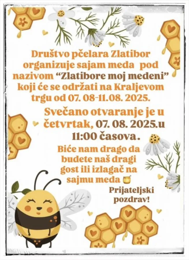 Sajam meda „Zlatibore moj medeni“ – slatki ukusi prirode na Kraljevom trgu